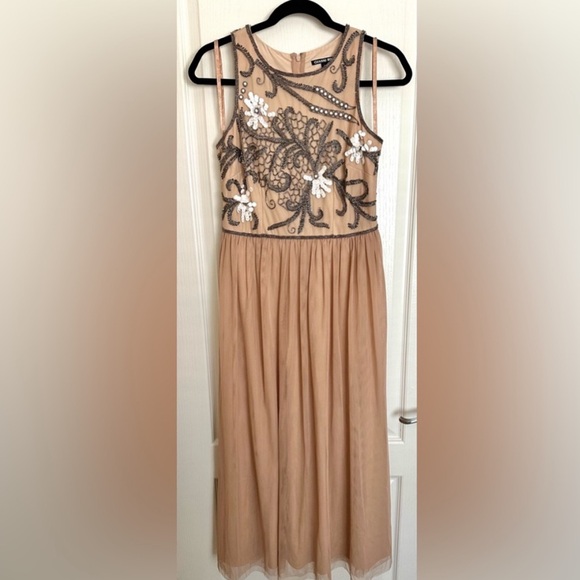 Gianni Bini Elise Beaded Midi Dress in Champagne Size 0 - Picture 2 of 5